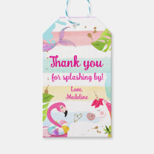 Pool Party Bash Unicorn Mermaid Flamingo Birthday Gift Tags