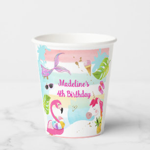 Pool Party Bash Unicorn Mermaid Flamingo Birthday Paper Cups