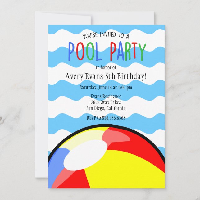 Pool Party Beach Ball Birthday Invitation (Front)