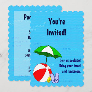 Pool Party Beach Ball Custom Invitations
