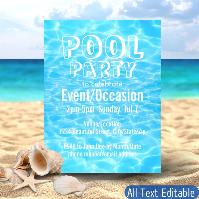 Pool Party Beach Party Blue Water Tropical Elegant Invitation Postcard (Creator Uploaded)