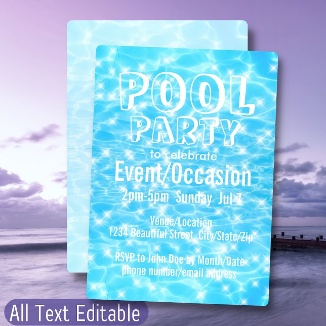 Pool Party Beach Party Summer Party modern cool Invitation (Creator Uploaded)