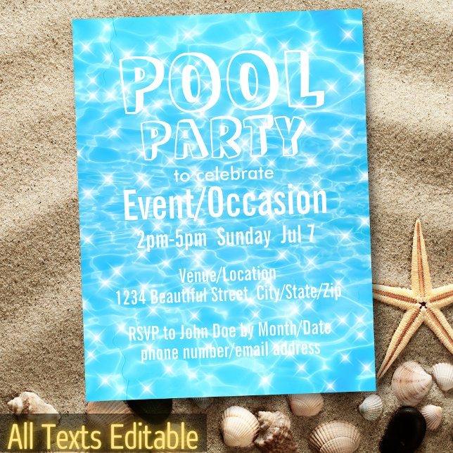 Pool Party Beach Party Summer Party water ripples Invitation Postcard (Creator Uploaded)