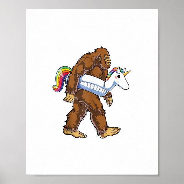 Pool Party Bigfoot Unicorn Float Funny Sasquatch R Poster (Front)
