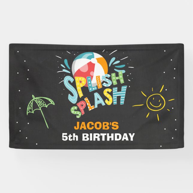 Pool party birthday banner Splish Splash Ball Boy (Horizontal)