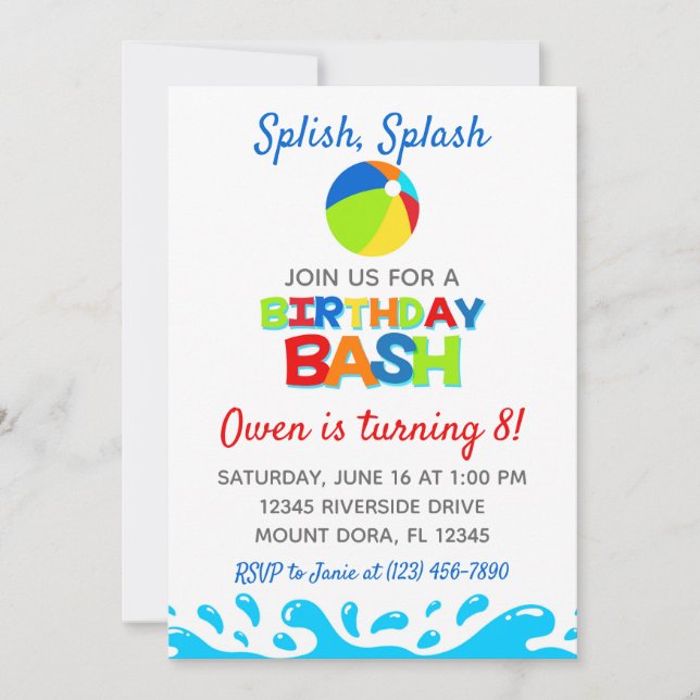 Pool Party Birthday Bash Invitation (Front)