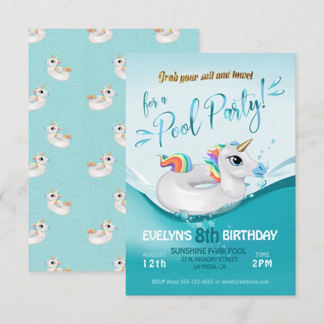 Pool Party Birthday Celebration Invitation (Front/Back)