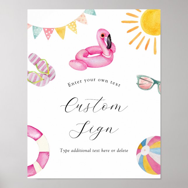 Pool Party Birthday Custom Text Sign (Front)