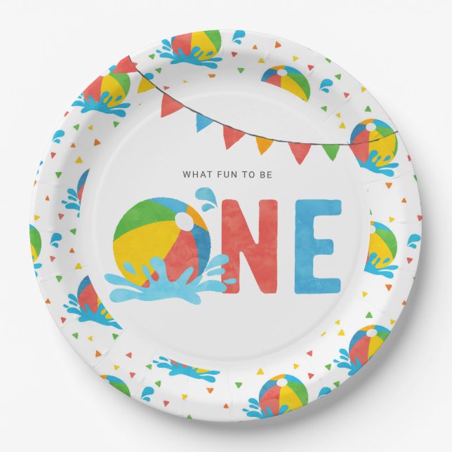 Pool Party Birthday Decor Supplies  Paper Plate (Front)