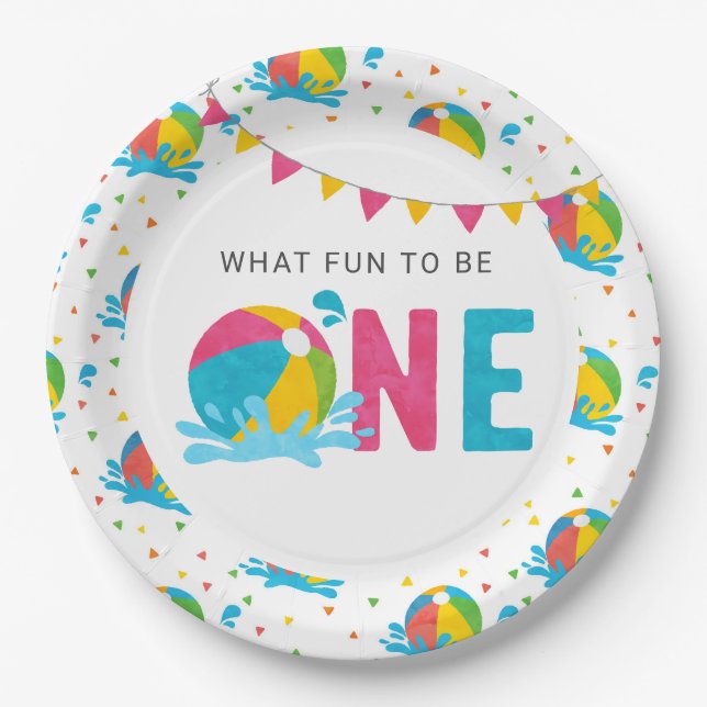 Pool Party Birthday Decor Supplies  Paper Plate (Front)