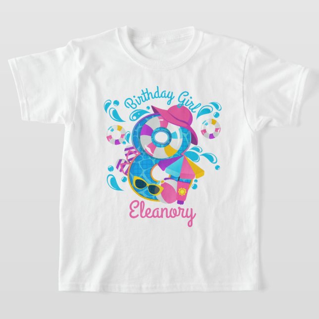 Pool Party Birthday Eight Summer T-Shirt (Laydown)