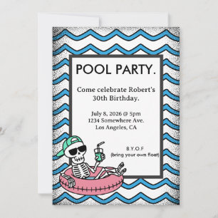 Pool Party Birthday Floating Skeleton Invitation