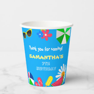 Pool Party Birthday Fun Bright Colours Beach Summe Paper Cups