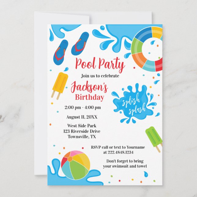 Pool Party Birthday Invitation (Front)