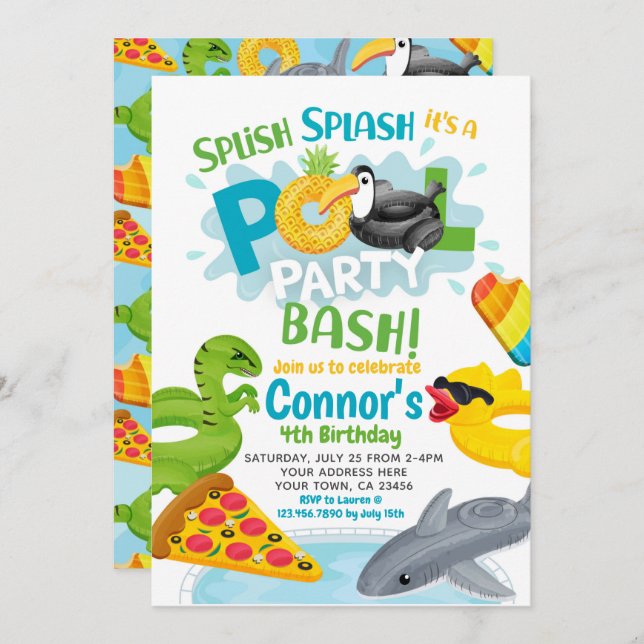Pool Party Birthday Invitation (Front/Back)