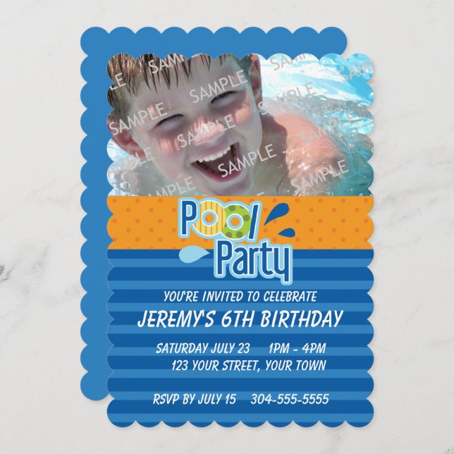 Pool Party Birthday Invitation (Front/Back)