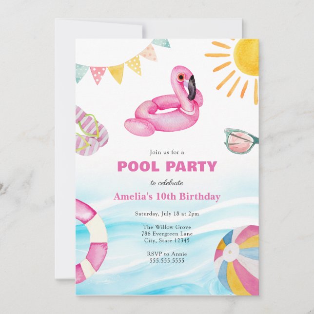 Pool Party Birthday Invitation (Front)