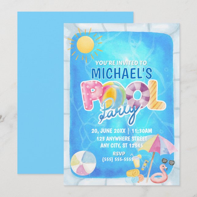 Pool Party Birthday Invitation (Front/Back)