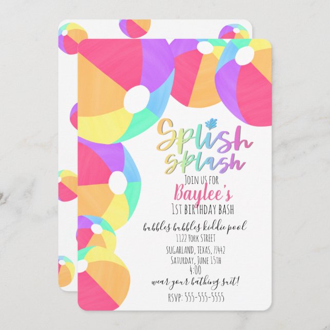 Pool Party Birthday Invitation (Front/Back)