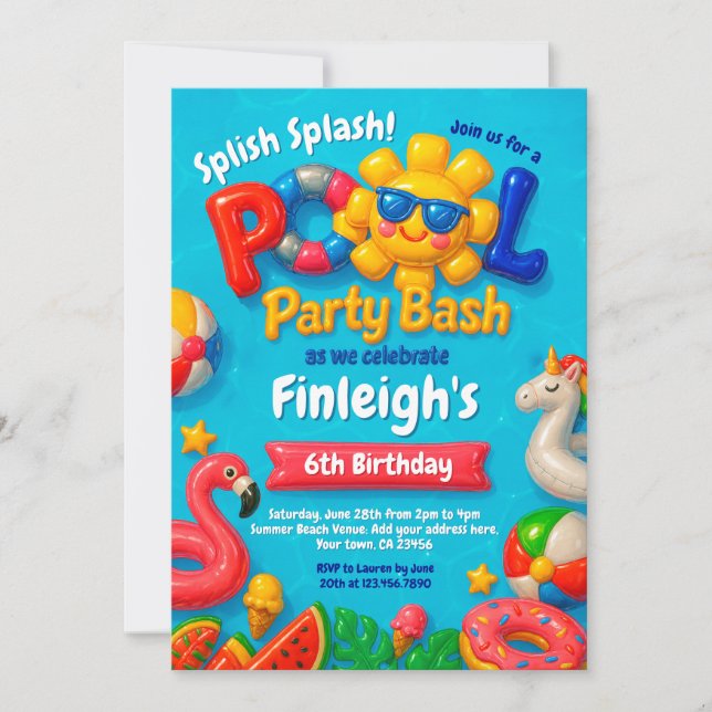 Pool Party Birthday Invitation (Front)