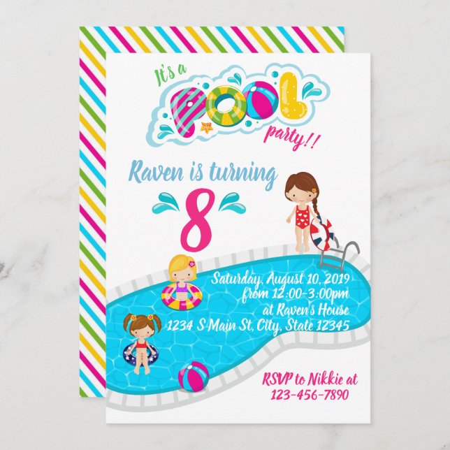 Pool party birthday invitation (Front/Back)
