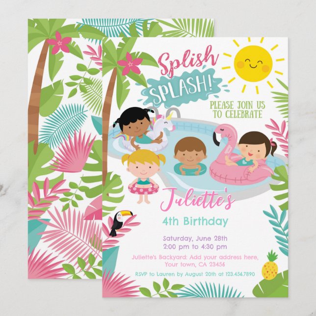 Pool Party Birthday Invitation (Front/Back)