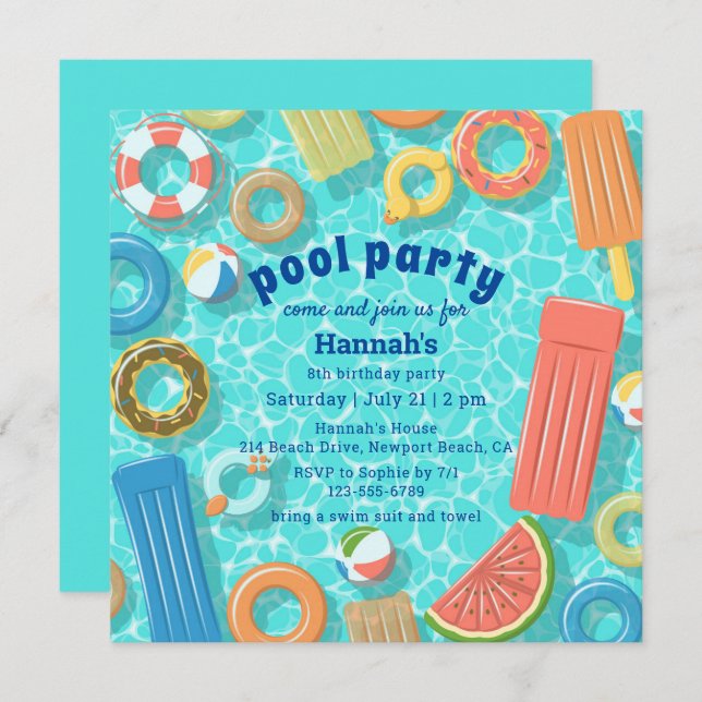 Pool Party Birthday Invitation (Front/Back)