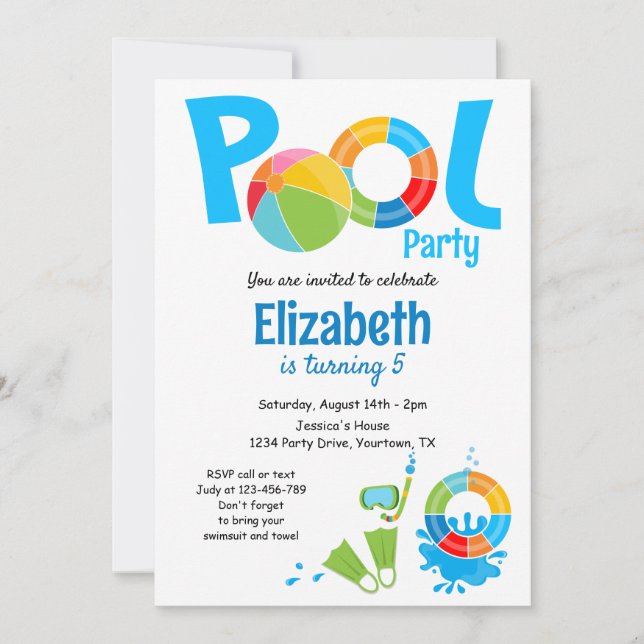 Pool Party Birthday Invitation (Front)
