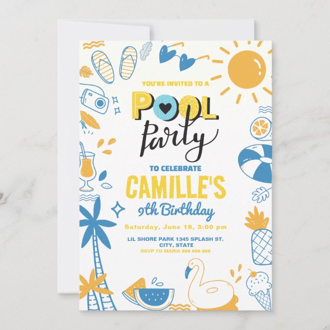Pool party Birthday  Invitation (Front)