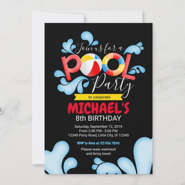 Pool party birthday invitation (Front)
