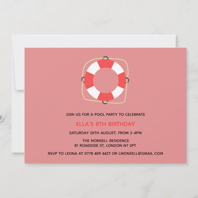 Pool Party Birthday Invitation (Front)