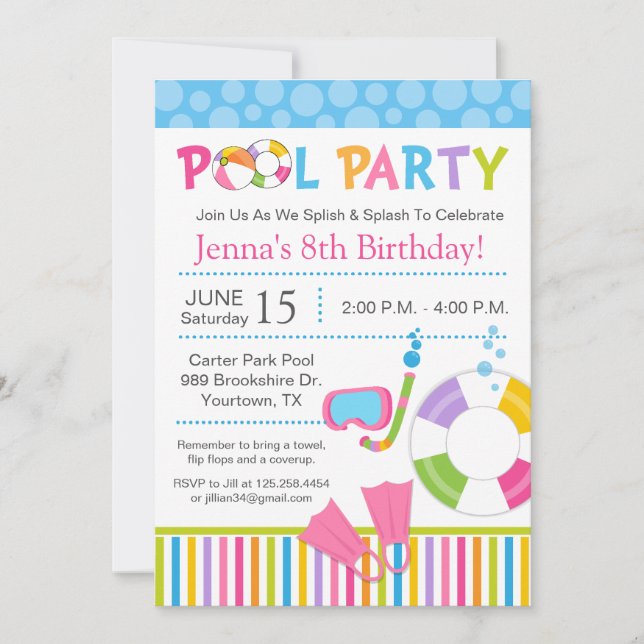 Pool Party Birthday Invitation (Front)