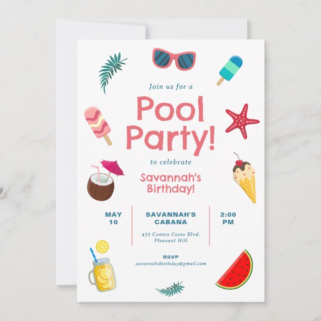 Pool Party Birthday Invitation (Front)