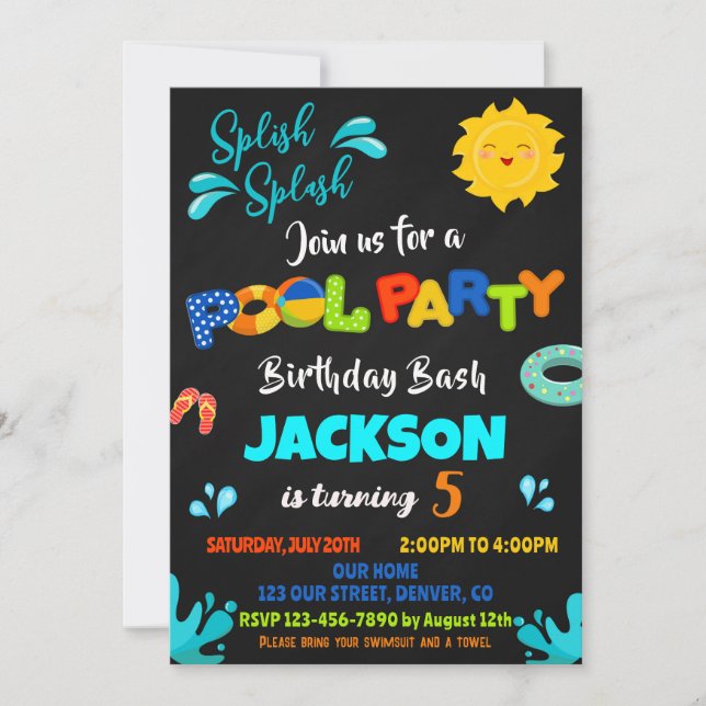 Pool party birthday invitation Boy pool invite (Front)