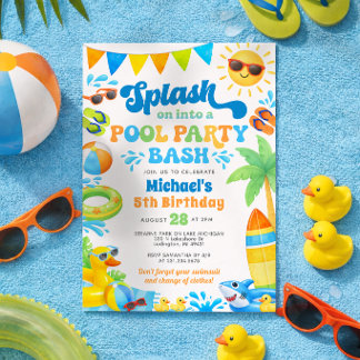 Pool Party Birthday Invitation for Boys