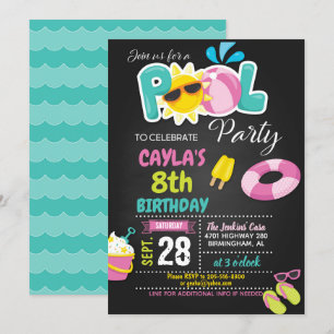 Pool Party Birthday Invitation - Girl