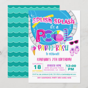 Pool Party Birthday Invitation - Girl WH