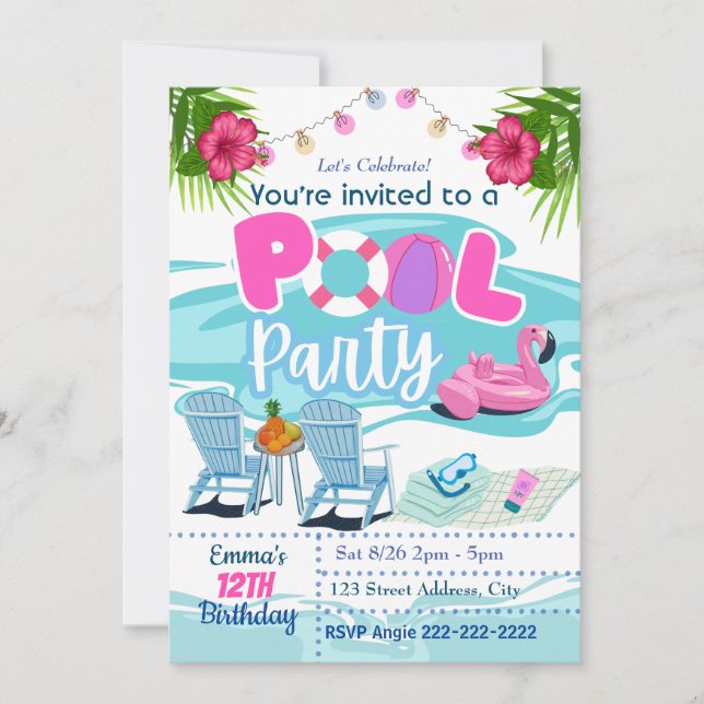 Pool Party Birthday Invitation Invite (Front)