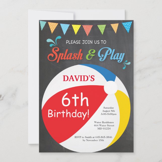 Pool Party Birthday Invitation Splish Splash Boy (Front)