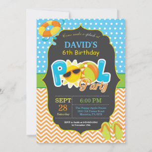 Pool Party Birthday Invitation Splish Splash Boy
