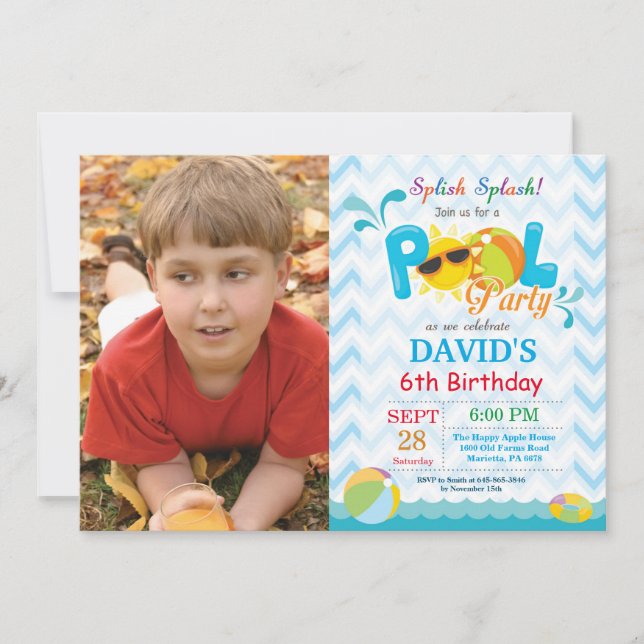 Pool Party Birthday Invitation Splish Splash Boy (Front)