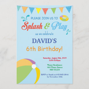 Pool Party Birthday Invitation Splish Splash Boy