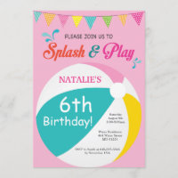 Pool Party Birthday Invitation Splish Splash Girl