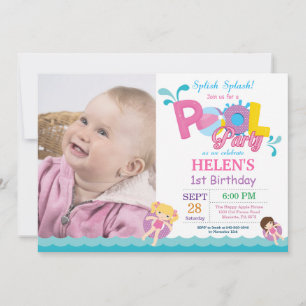 Pool Party Birthday Invitation Splish Splash Girl