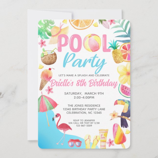 Pool Party Birthday Invitation - Swim (Front)