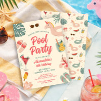 Pool Party Birthday Invitation Swim Party invite