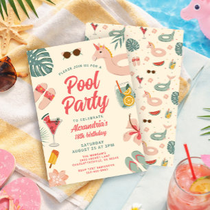 Pool Party Birthday Invitation Swim Party invite