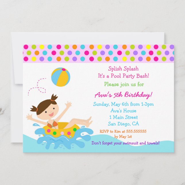 Pool Party Birthday Invitations (Front)