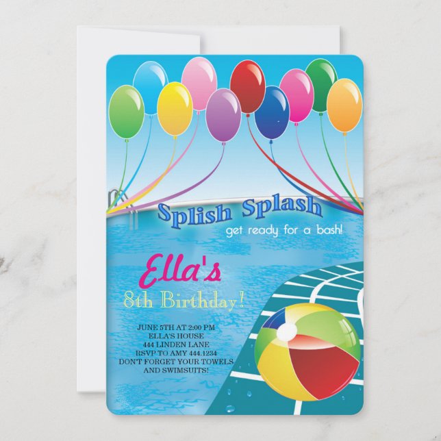 Pool Party Birthday Invitations (Front)