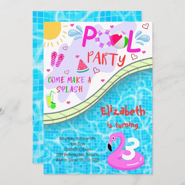 Pool Party Birthday Invite (Front/Back)